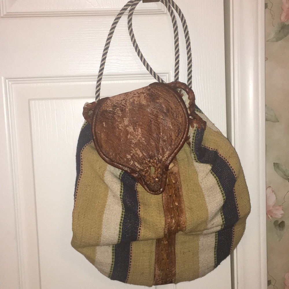 Handcrafted leather and jute backpack